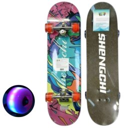 Skateboard pentru Copii, din Lemn, cu roti luminoase, 80 cm - Grafic