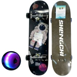 Skateboard pentru Copii, din Lemn, cu roti luminoase, 80 cm - Space