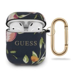 Guess Husa Flower Collection Airpods Generation 1/2 Albastru (cu breloc)
