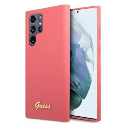 Husa Guess Husa Silicone Script Metal Logo Samsung Galaxy S22 Ultra Fuchsia