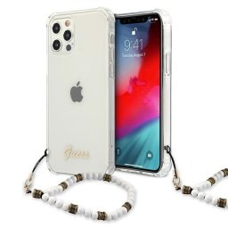 Husa Husa de protectie Guess PC Script and White Pearls pentru iPhone 12 Pro Max, Transparent