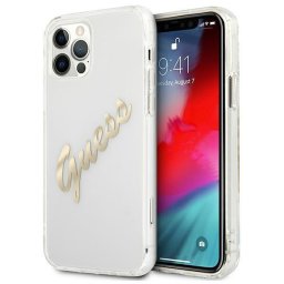 Husa Guess GUHCP12MKTRSVGO iPhone 12/12 Pro 6.1" Transparent hardcase Vintage Script Gold
