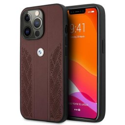 Husa hardcase BMW Leather Curve Perforate pentru Apple iPhone 13 Pro Max, culoare rosu, design premium