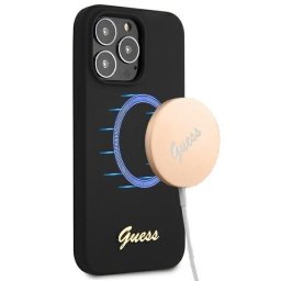 Husa silicon Guess Script Gold Logo MagSafe pentru Apple iPhone 13 / Apple iPhone 13 Pro, culoare negru