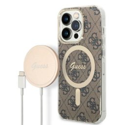 Husa Set Guess GUBPP14XH4EACSW Case+ Charger iPhone 14 Pro Max 6.7" brown/brown hard case 4G Print MagSafe