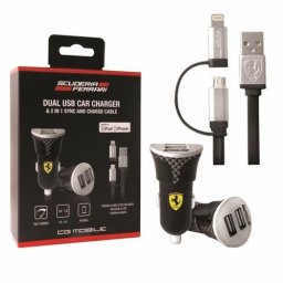 Husa Ferrari charger FEBCCCBUNBK 2in1 MFI Lightning/micro USB black/black