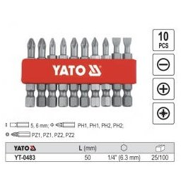 Set 10 biti, YT-0483, 50 mm, Ph1 Ph2 Pz1 Pz2 Argintiu