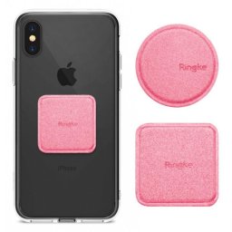 Placute metalice Ringke PU Leather Cover pentru telefon, set 2 bucati, culoare roz