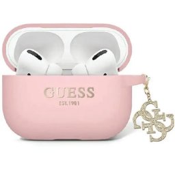 Husă Guess Liquid Silicone Glitter Triangle Charm pentru AirPods Pro 1/2 – Roz