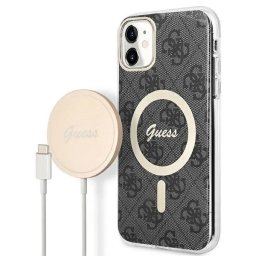 Husa Set Guess GUBPN61H4EACSK Case+Charger iPhone 11 6.1" black/black hard case 4G Print MagSafe