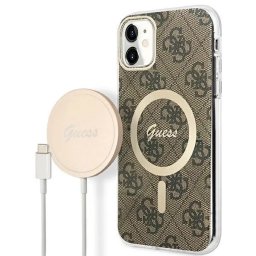 Husa Set Guess GUBPN61H4EACSW Case+Charger iPhone 11 6.1" brown/brown hard case 4G Print MagSafe