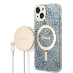 Husa Set Guess GUBPP14MH4EACSB Case+ Charger iPhone 14 Plus 6.7" blue/blue hard case 4G Print MagSafe