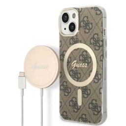 Husa Set Guess GUBPP14MH4EACSW Case+ Charger iPhone 14 Plus 6.7" brown/brown hard case 4G Print MagSafe
