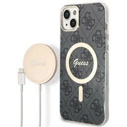 Husa Set Guess GUBPP14SH4EACSK Case+ Charger iPhone 14 6.1" black/black hard case 4G Print MagSafe