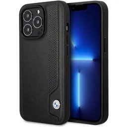 Husa Case BMW BMHCP14X22RBDK iPhone 14 Pro Max 6.7" black/black hardcase Leather Blue Dots