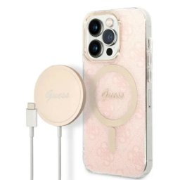 Husa Set Guess GUBPP14LH4EACSP Case+ Charger iPhone 14 Pro 6.1" pink/pink hard case 4G Print MagSafe