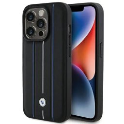 Husa BMW Leather Stamp Blue Lines case for iPhone 15 Pro Max - black