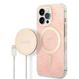 Husa Set Guess GUBPP13XH4EACSP Case+ Charger iPhone 13 Pro Max pink/pink hard case 4G Print MagSafe