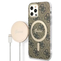 Husa Set Guess GUBPP12MH4EACSW Case+ Charger iPhone 12/12 Pro brown/brown hard case 4G Print MagSafe