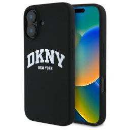 Husa iPhone 16 - DKNY Hardcase Liquid Silicone White Printed Logo MagSafe (DKHMP16SSNYACH) - Black