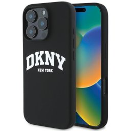 Husa iPhone 16 Pro - DKNY Hardcase Liquid Silicone White Printed Logo MagSafe (DKHMP16LSNYACH) - Black