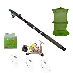Set de pescuit sportiv cu o lanseta, mulineta, guta, juvelnic cu 3 cercuri, forface