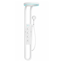 Panou de dus hidromasaj Leziter Aquajet alb, inox, cap cascada si jeturi corp