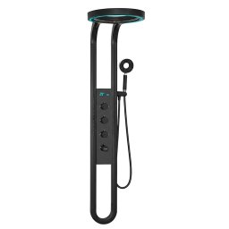 Panou de dus cu hidromasaj Leziter Aquajet, negru, inox, montaj încastrat