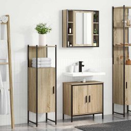 Set de mobilier pentru baie cu raft 3 pcs Maro Lemn compozit GartenMobel Dekor