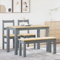 Set de sufragerie din 4 piese PANAMA din lemn masiv de pin gri GartenMobel Dekor