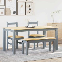 Set de sufragerie din 4 piese PANAMA din lemn masiv de pin gri GartenMobel Dekor