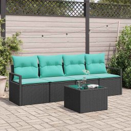 Set de canapea 5 pcs Negru si Turcoaz poliratan GartenMobel Dekor