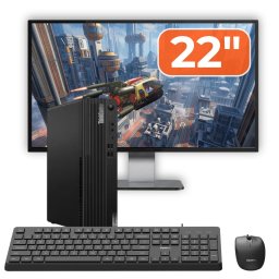 Pachet PC Second Hand Lenovo ThinkCentre M70s SFF, Intel Pentium Gold G6400 4.00GHz, 8GB DDR4, 256GB SSD NVMe + Monitor 22" + cadou tastatura si mouse OptimX Pro KM500 NewTechnology Media