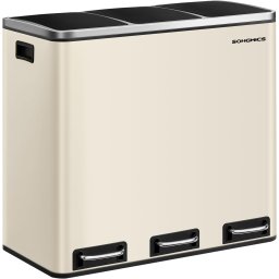 Cos de gunoi reciclare SONGMICS 3 compartimente 3x18L, soft close, bej