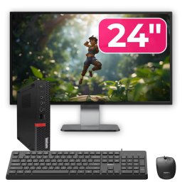 Pachet PC Second Hand Lenovo ThinkCentre M720q MiniPC, Intel Core i7-8700T 2.40 - 4.00GHz, 8GB DDR4, 256GB SSD NVMe + Monitor 24" + cadou tastatura si mouse OptimX Pro KM500 NewTechnology Media