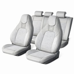 Set huse scaune auto Premium, model BLAZE Luxor, design Sportiv, universale, ergonomice, Piele Ecologica cu insertii textile, culoare Crem/Gri FAVLine Selection