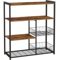 Raft de bucatarie VASAGLE pentru microunde, 4 rafturi, maro rustic