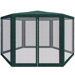 Pavilion de gradina hexagonal verde cu plasa anti-insecte si 2 intrari