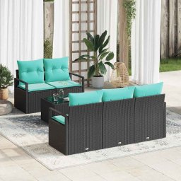 Set de canapea 6 pcs Negru si Turcoaz poliratan GartenMobel Dekor