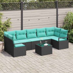 Set de canapea 8 pcs Negru si Turcoaz poliratan GartenMobel Dekor