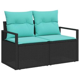 Set de canapea cu perna Manual 9 pcs Negru si Turcoaz poliratan GartenMobel Dekor