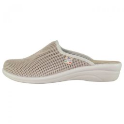 Saboti dama, bej, ortopedici, de casa, textil, cu interior din piele naturala, talpa joasa, Fly Flot T4-368-FE-Bej (Marime: 37)