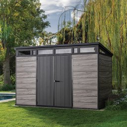 Casuta de gradina, Keter, Gri, 11x7, colectie Deco Pent Signature, usa dubla, ferestre, ventilatie, ranforsare metalica