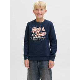 Jack & Jones Bluza baieti, Regular fit, cu imprimeu text si decolteu la baza gatului, Bleumarin inchis (SELECTATI MARIMEA: 140 cm)