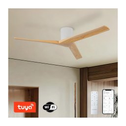 ZEVENTI - Ventilator de tavan VELLON Wi-Fi Tuya alb/paulownia + telecomandă