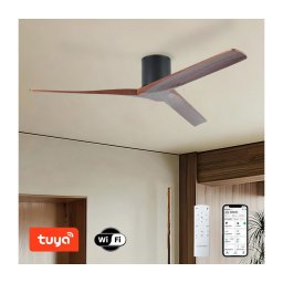 Ventilator de tavan ZEVENTI VELLON, Wi-Fi Tuya, negru/nuc + telecomandă