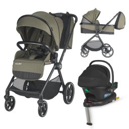 Carucior modular 4 in 1 Coccolle Lissia Moss green cu Scoica auto iSize Coccolle Knox Black si Baza isofix iSize Coccolle Knox