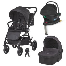 Carucior modular 4 in 1 Coccolle Serry Jet black cu Scoica auto iSize Coccolle Knox Black si Baza isofix iSize Coccolle Knox