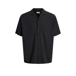 JACK & JONES Cămaşă Jjalfredo Slub Resort Ss 12289684 C-N10 black