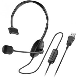 Casca cu fir utilizare multimedia/call center cu microfon USB Negru, Genius HS-100U
